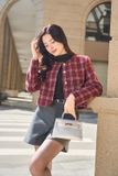  Áo khoác dạ tweed họa tiết kẻ dáng ngắn Retrochic 