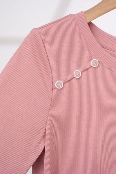  Áo thun nữ Cardina vải tăm tay lỡ cổ tròn cúc vai 