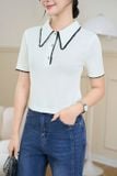  Áo kiểu nữ chất thun phối cổ nhọn viền ren 
