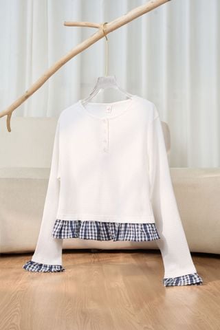 Áo dài tay cổ trụ dáng suông phối gấu bèo