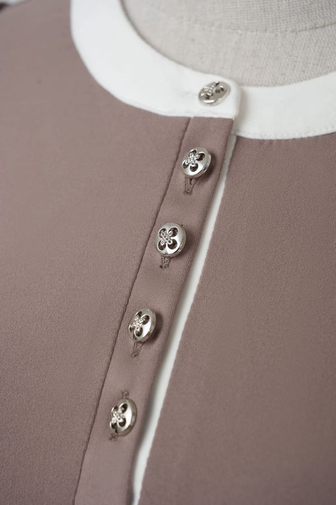  Áo giữ nhiệt nữ vải nỉ bông cotton dáng cổ trụ phối màu 