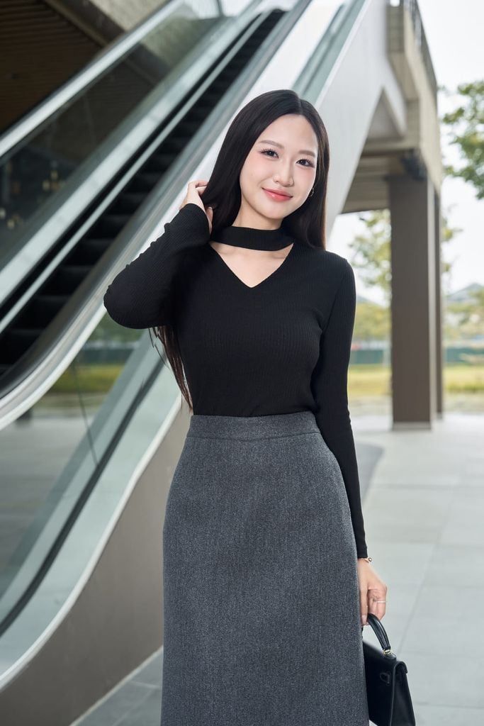  Áo len tăm dài tay dáng ôm cổ choker co giãn 
