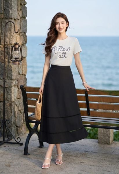  Chân váy xòe trang trí ren dưới gấu 