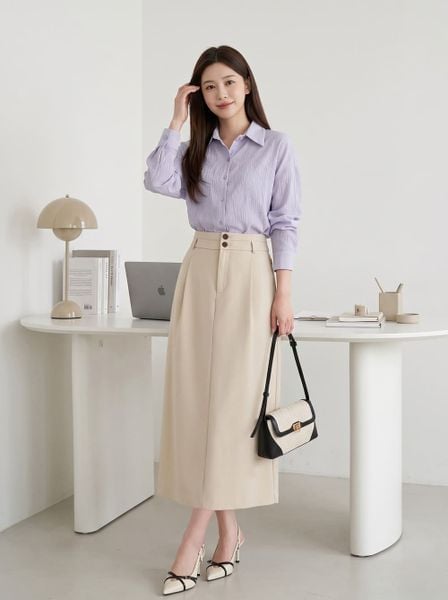  Chân váy chéo kaki dáng suông cạp kiểu xẻ sau 