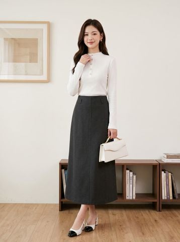 Chân váy dạ dáng A suông bổ mảnh