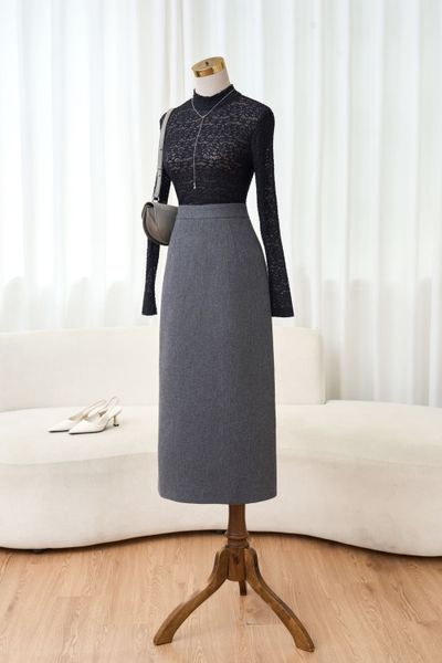  Chân váy dạ nữ Cardina dài dáng suông 