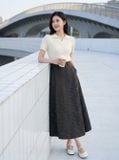  Chân váy denim dáng xòe gân dọc thân 