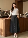  Chân váy jean xòe nẹp cúc giả 