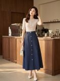  Chân váy jean xòe nẹp cúc giả 