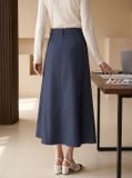  Chân váy denim xòe xếp ly hai bên 
