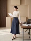  Chân váy denim xòe xếp ly hai bên 