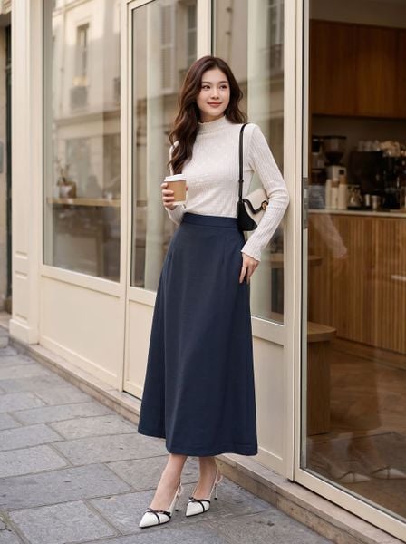  Chân váy đũi mềm dáng A cạp phẳng li trước 
