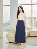  Chân váy jean suông dài cạp cao xẻ sau 
