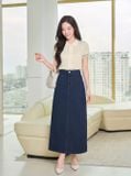  Chân váy jean suông dài cạp cao xẻ sau 