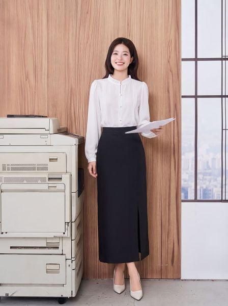  Chân váy suông dáng ôm xẻ trước 