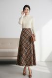  Chân váy dạ kẻ dáng dài thiết kế khóa kéo tinh tế 