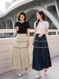  Chân váy linen chấm bi dáng xòe chia tầng phối ren 