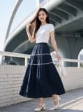  Chân váy linen chấm bi dáng xòe chia tầng phối ren 