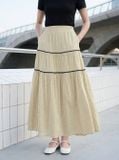  Chân váy linen chấm bi dáng xòe chia tầng phối ren 