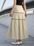  Chân váy linen chấm bi dáng xòe chia tầng phối ren 