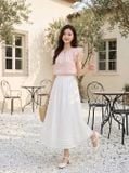  Chân váy thô gió maxi bấu ly phối gấu 