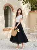  Chân váy thô gió maxi bấu ly phối gấu 