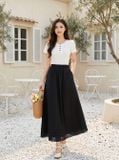  Chân váy thô gió maxi bấu ly phối gấu 