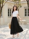  Chân váy thô gió maxi bấu ly phối gấu 