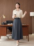  Chân váy tuýt si nhung chéo dáng xòe rủ vạt lệch 