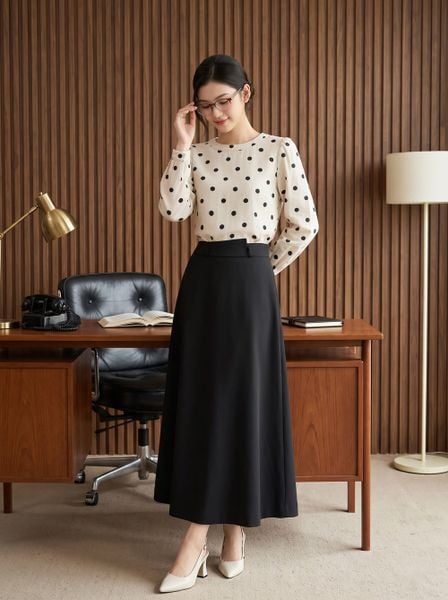  Chân váy tuýt si nhung chéo dáng xòe rủ vạt lệch 