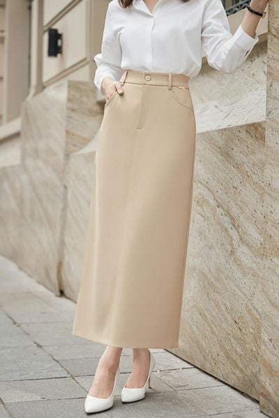  Chân váy dài dáng suông cạp cao 