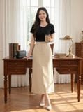  Chân váy Denim mềm dáng A dài xẻ sau thanh lịch 