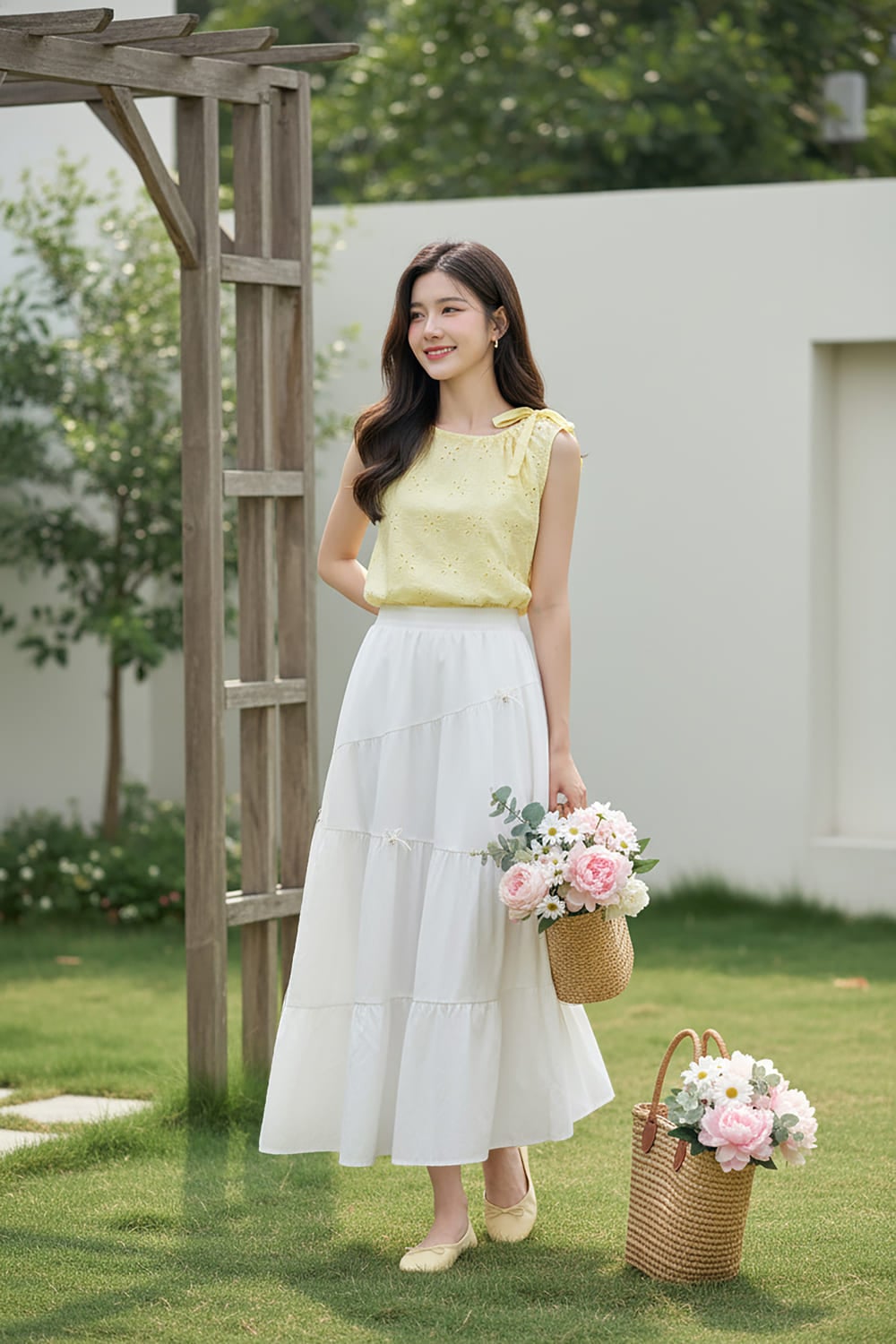 mix áo croptop với chân váy xòe