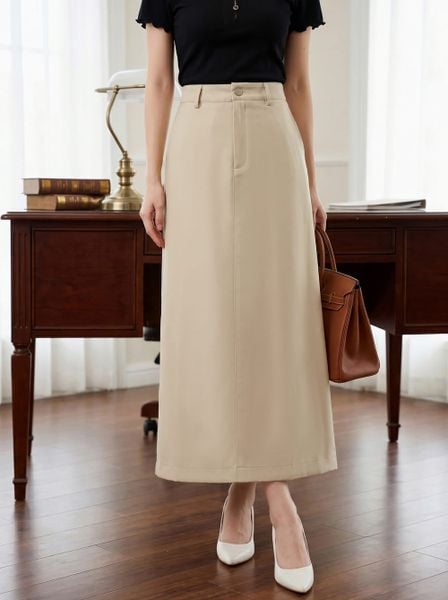  Chân váy Denim mềm dáng A dài xẻ sau thanh lịch 