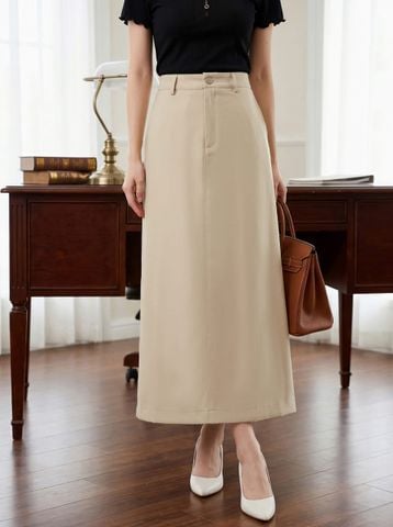 Chân váy Denim mềm dáng A dài xẻ sau thanh lịch
