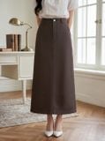  Chân váy Denim mềm dáng A dài xẻ sau thanh lịch 