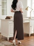 Chân váy Denim mềm dáng A dài xẻ sau thanh lịch 