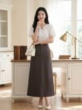  Chân váy Denim mềm dáng A dài xẻ sau thanh lịch 