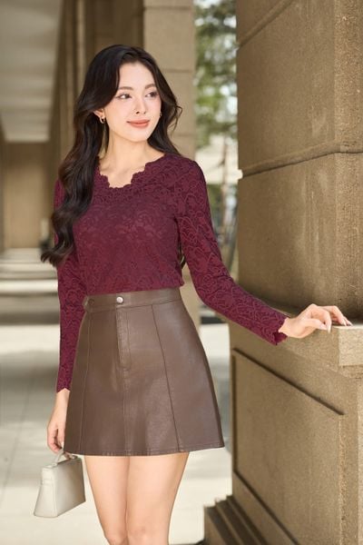  Áo dài tay cổ tim dáng ôm 