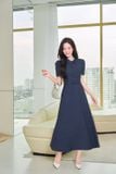  Đầm denim tay cộc cổ đức dáng xòe 
