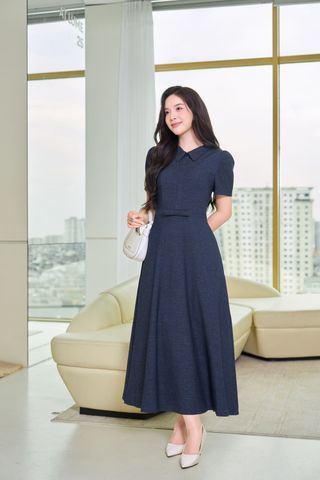 Đầm denim tay cộc cổ đức dáng xòe