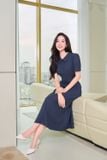  Đầm denim tay cộc cổ đức dáng xòe 