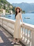  Đầm đũi cổ V tay liền chun eo 