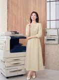  Đầm gân dọc cổ tròn trang trí ren 