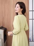  Đầm linen maxi cổ tròn viền ren 