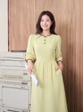  Đầm linen maxi cổ tròn viền ren 