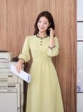  Đầm linen maxi cổ tròn viền ren 
