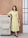  Đầm linen maxi cổ tròn viền ren 