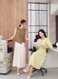  Đầm linen maxi cổ tròn viền ren 