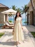  Đầm maxi thô thêu tay liền cổ đức chun eo 